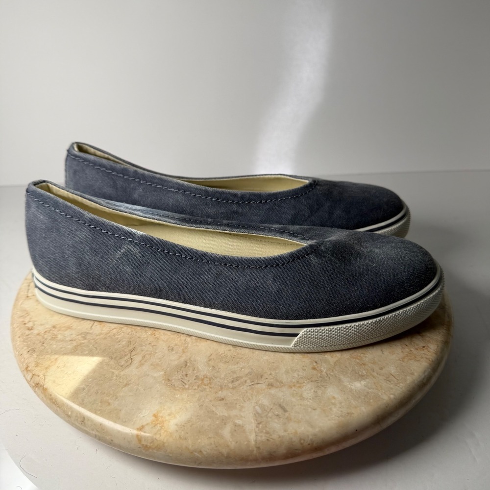 L.L. Bean Sunwashed Canvas Ballet Flats 8 Blue Slip On Sneakers CBK7 04